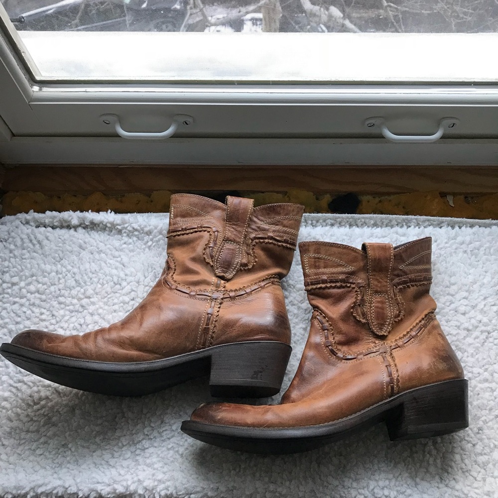 Brown leather ankle boots